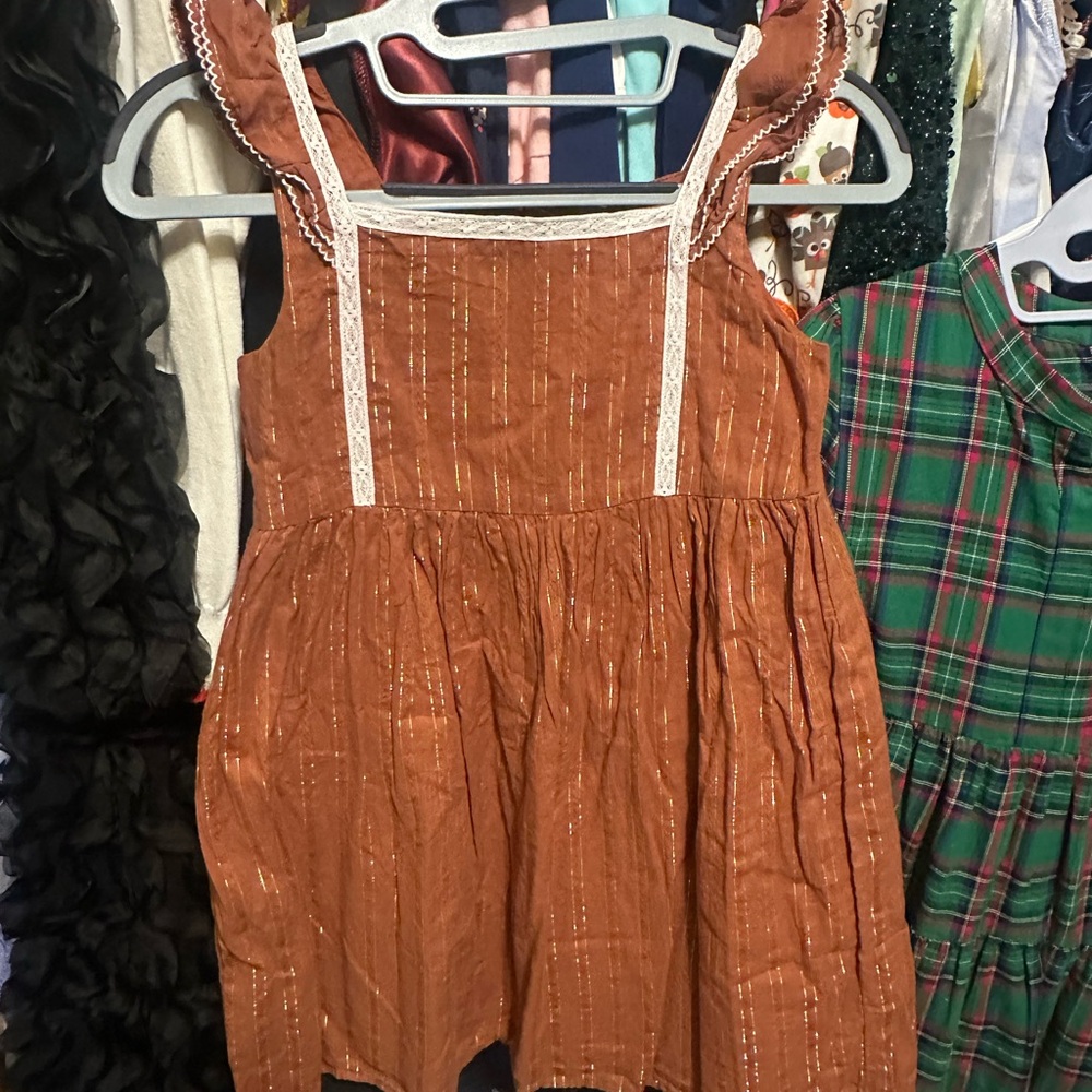 Kids Brown Ruffled Dress